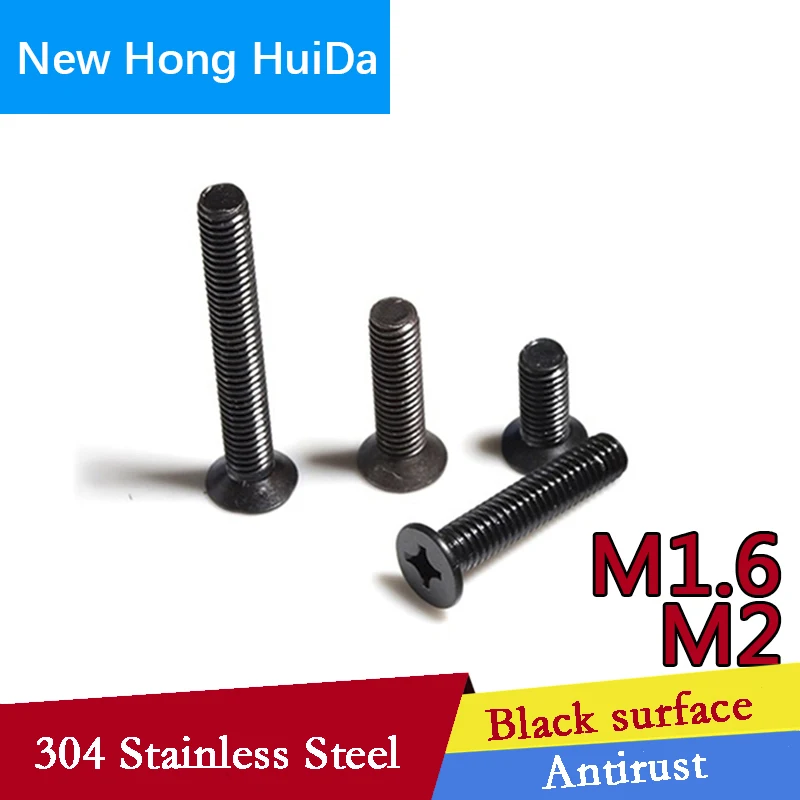 

304 Stainless Steel Black Cross Flat Machine Screw M1.6 M2 M2.5