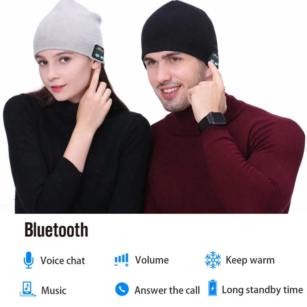 Женские и мужские Bluetooth шапки с наушниками, шапка бини, беспроводная смарт-гарнитура, динамик, зимняя уличная спортивная стерео музыкальная шапка, теплые шапки