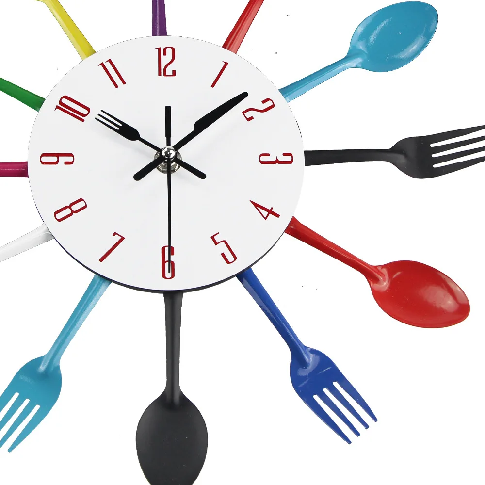 Wholesale Stainless Steel Knife And Forks Wall Clock Creative Silver Clock Kitchen Clock Living Room Electronic Wall Clock Pocke