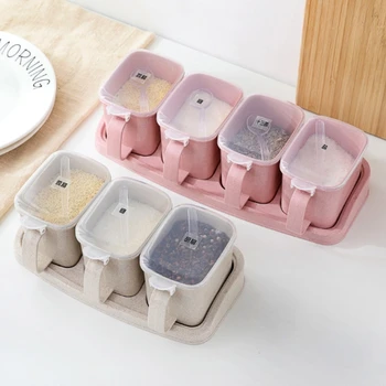 

4+3 Grid Seasoning Box Condiment Spice Storage Case Holder Kitchen Tool