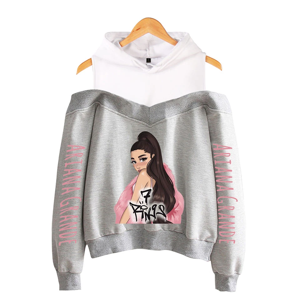 New Fashion Ariana Grande Off shoulder Hoodies Women Pertty Casual Sexy Sweatshirt Print Ariana Grande Off Shoulder Sweatshirts