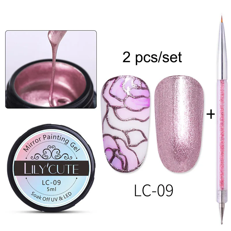 2cps paint LC-09 LILYCUTE металлический зеркальный Гель-лак для ногтей, рисование металлическим зеркалом, набор гель-лаков для ногтей, впитывающий Гель-лак для ногтей, сделай сам - Цвет: 2cps paint LC-09