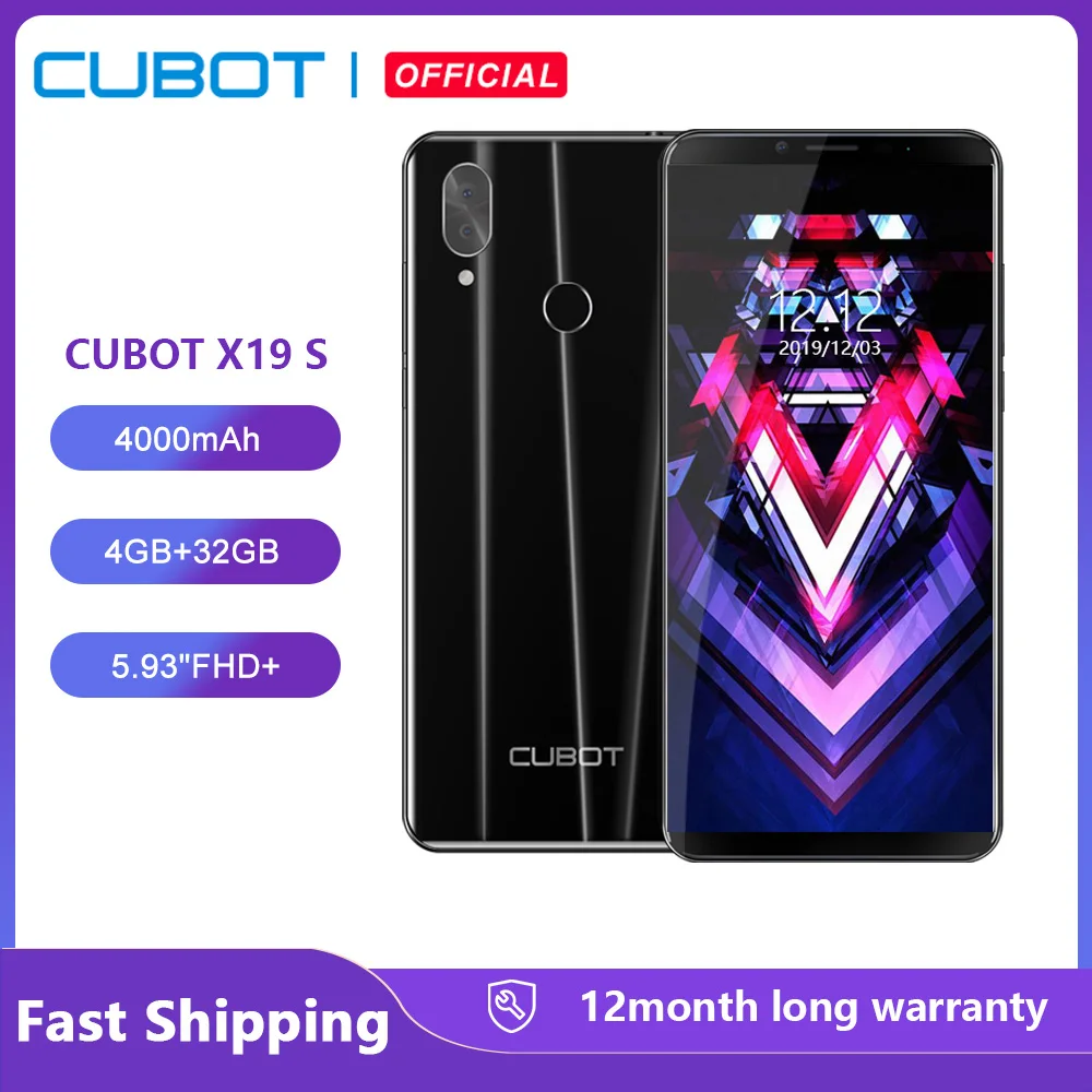 Cubot-Teléfono móvil inteligente de 32G Rom, dispositivo móvil procesador Helio P23, octa-core, cámara dual de identificación facial 16.0mp, pantalla FHD 5,93*2160 de 1080 pulgadas, batería grande de 4000mAh, 4GB RAM, 4G LTE, modelo X 19 S