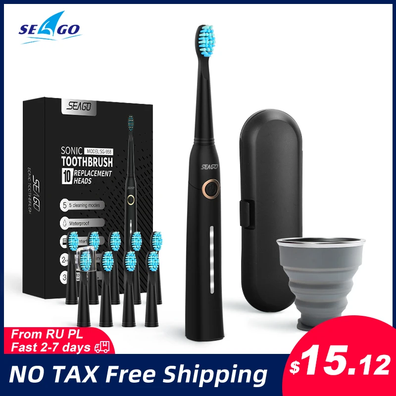 Seago Sonic Electric Toothbrush Tooth brush USB Rechargeable adult Waterproof Ultrasonic automatic 5 Mode with Travel case