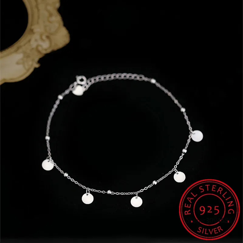 Anklet Bracelets Silver Anklets 925 Sterling Silver Beads Anklets Geometric Minimalist Foot Jewelry for Ankle SCT011