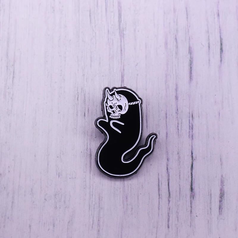 Ghost Skeleton With Black Clothes Enamel Pin Fish Cartoon Brooch For Jacket Denim Badge | Украшения и аксессуары