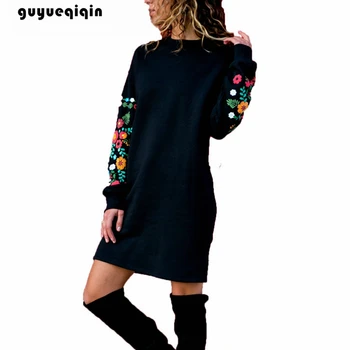 

Womens sweatshirts pullover women hoodies Autumn Winter Long Sleeve Floral Embroidery Sweatshirt Dress Women PLUS SIZE