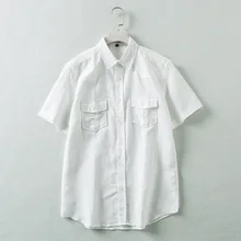 Накладной карман мужская белая Рабочая Рубашка хлопок короткий рукав для лета Chore старый стиль рубашки