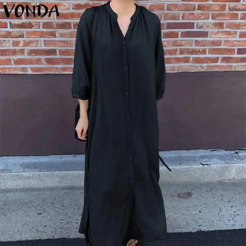 VONDA/осеннее платье, летнее богемное женское сексуальное платье с v-образным вырезом и длинным рукавом, вечерние длинные платья макси, офисные женские повседневные платья