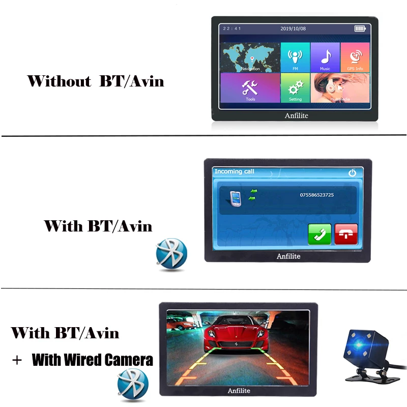 Anfilite Портативный 7 дюймовый HD Автомобильный GPS навигатор спутниковый 256/8 ГБ