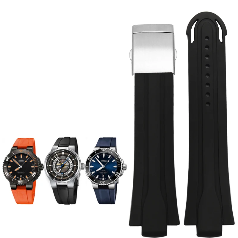 

for Oris 7730 7740 24mm*12mm Men's High Quality Convex Rubber Waterproof Watchband Silicone Band Stainless Steel Folding Clasp