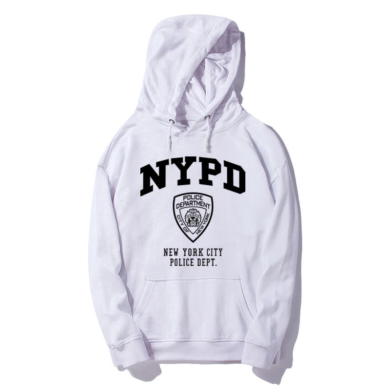 Белый Nypd Толстовка с принтом для мужчин; флисовая толстовка для подростков; зимний теплый пуловер из хлопка с капюшоном; плотная толстовка; Студенческая одежда для костюмированной вечеринки - Цвет: Белый