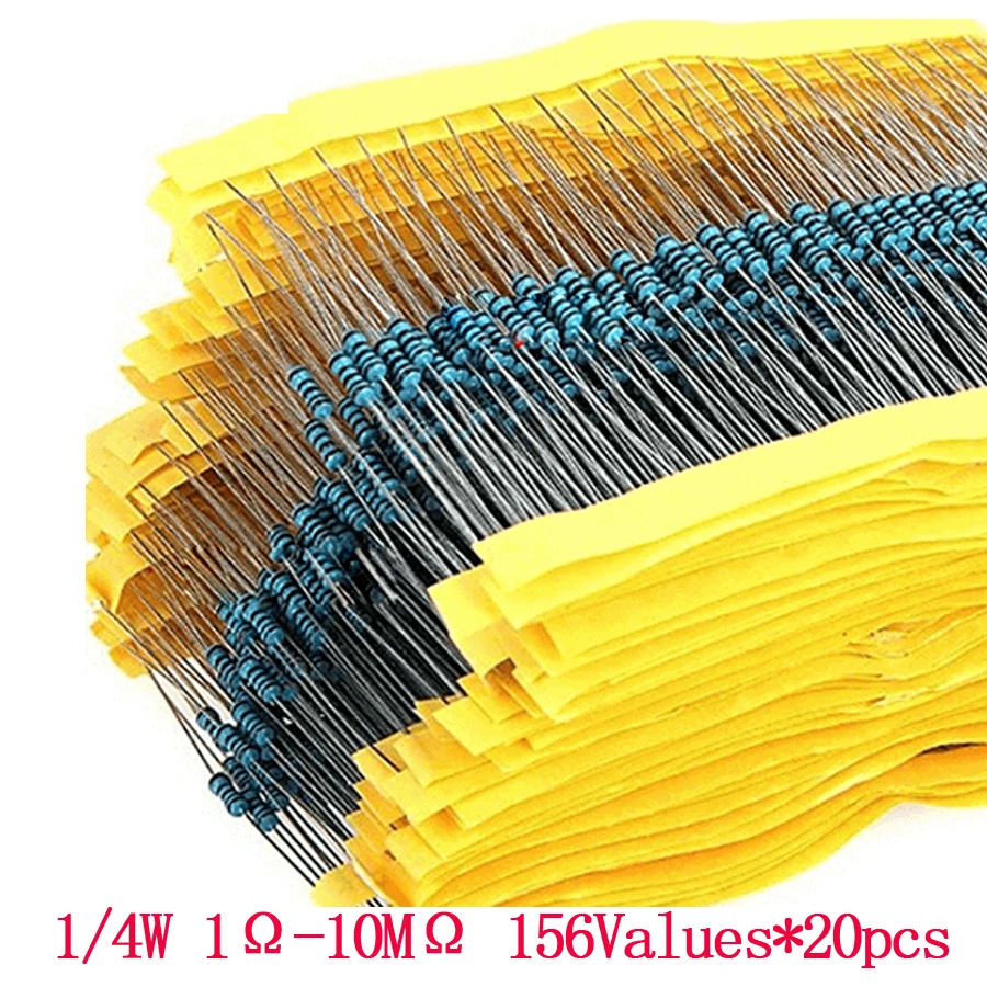 3120pcs 156 Value 1/4 watt Metal Film Resistor Assorted Kit,1% resistor samples pack 1 ohm-10M ohm DIY Electronic components set 960pcs box ceramic capacitor set pack 2pf 0 1uf electronic components package capacitor assorted kit 24 kinds each 40pcs