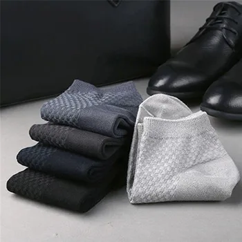 

10/5 Pairs Men Bamboo Fiber Socks Quality Men Breathable Compression Small Check Long Socks Business Casual Male Calcetines
