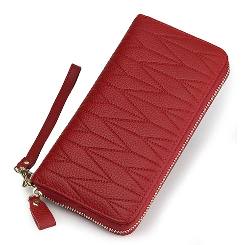 Wine Red COMFORSKIN, Новое поступление, защищающий RFID кошелек для карт, натуральная кожа, длинный стильный женский кошелек, большая вместительность, унисекс, кошельки на молнии - Цвет: Wine Red