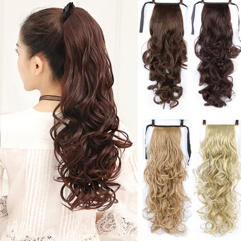 

DIANQI 22 "long curl tied bowknot clip in hair extension ponytail heat resistant synthetic natural curl ponytail fake hair