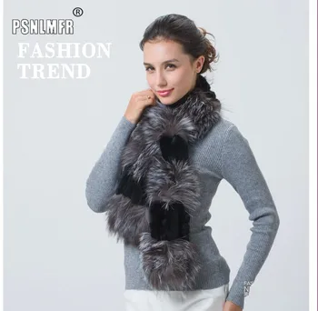 

Wholesale ladies real fox fur muffler scarves vintage silver fox fur patchwork natural rex rabbit fur scarf for women scarf