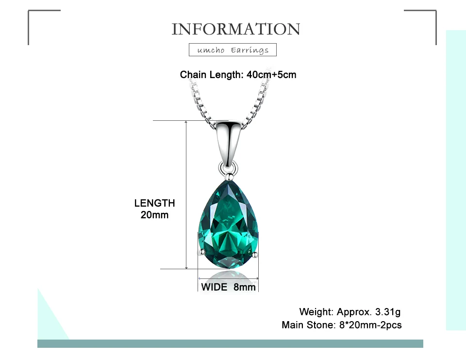 UMCHO &nbsp;Emerald   925 sterling silver necklace for women NUJ058E-1 pc (2)