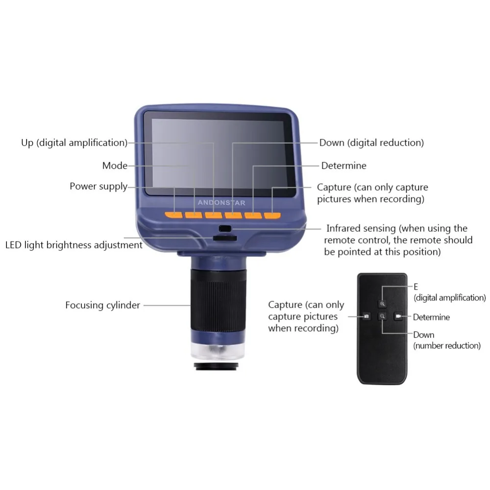 AD106S 10X-220X 4," ЖК-цифровой микроскоп Прочный USB регулируемый светильник Microscopio 30f/s HD светодиодный экран микроскоп