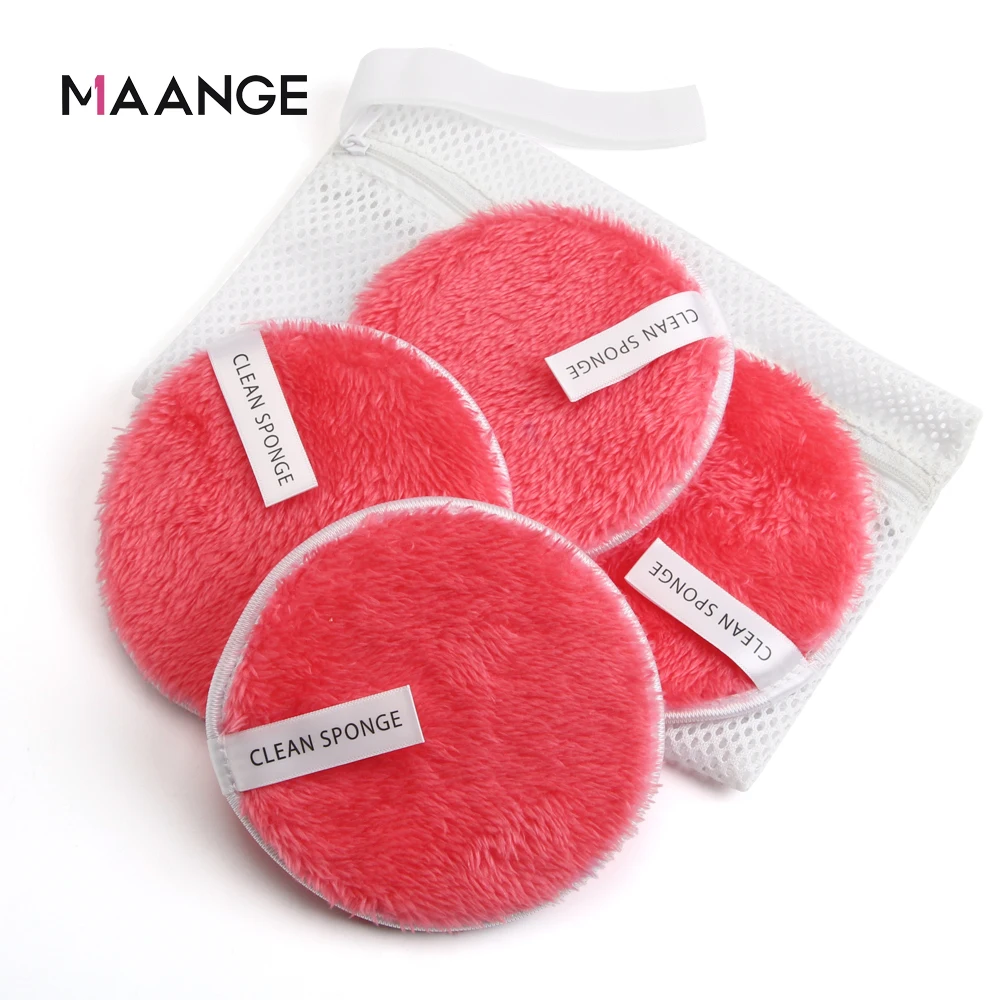 4Pcs Microfiber Makeup Remover Towel With Bag Face Plush Puff Reusable Cleansing Cloth Pads Natural Soft Cleaner Makeup Tools