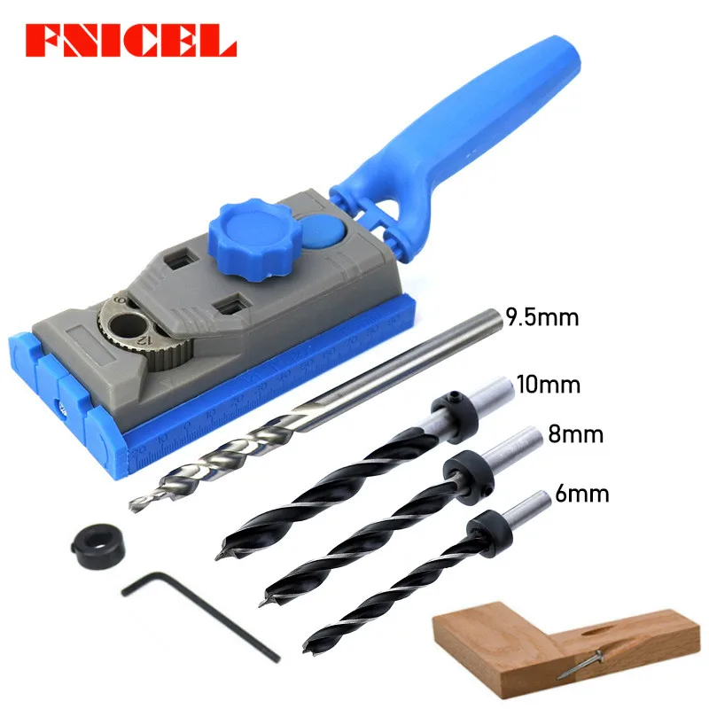 2 in 1 Genius Woodworking Pocket Hole Jig Kit Set 9.5mm Drill For Pilot W/ Scale Straight Hole Positioner Punching Tool
