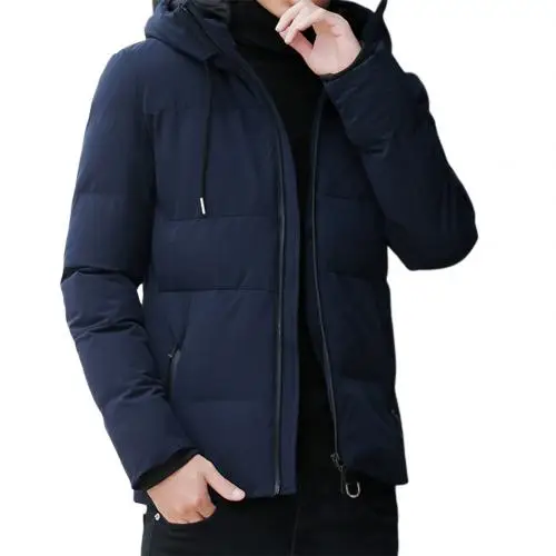 Dark Blue Легкая теплая зимняя Лыжная куртка, мужские парки, мужские полосатые однотонные Тренчи на молнии с карманом, хлопковые мужские парки с капюшоном - Цвет: Dark Blue