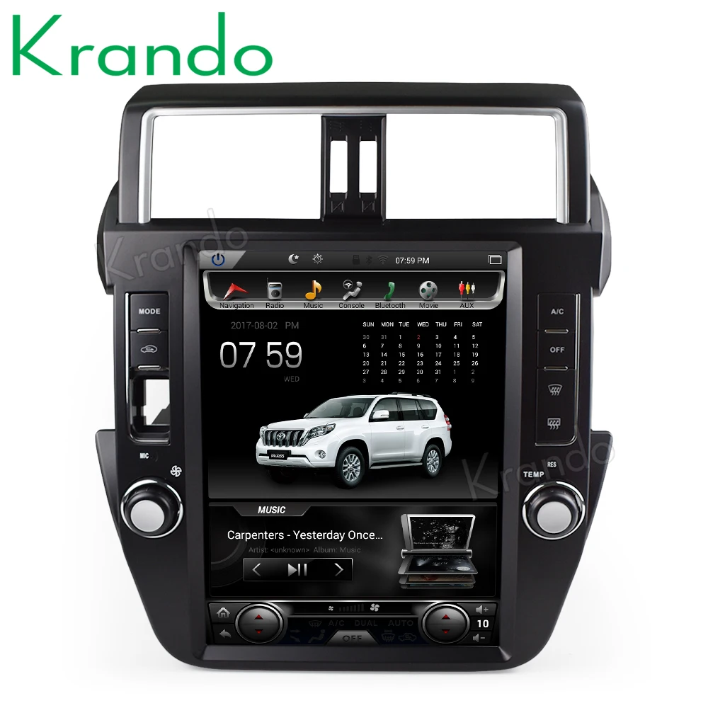 Best Krando Android 7.1 12.1" tesla Vertical screen car radio gps navigation player for Toyota Prado 2014-2017 multimedia system 1