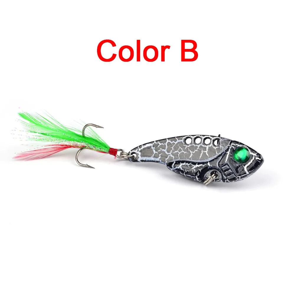 Evil 1pcs Metal VIB 11g/5.5cm Fishing Lure Vibration Spoon Hard Baits with Feather Crankbait Wobbler Swimbait Cicada VIB Tackle - Цвет: B