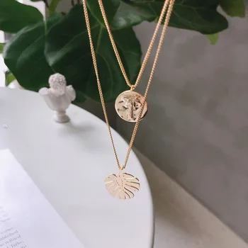 

Leouerry 925 Sterling Silver Double Layer Necklace Original Coconut Tree Turtle Leaf Pendant Necklaces for Women Fine Fewelry