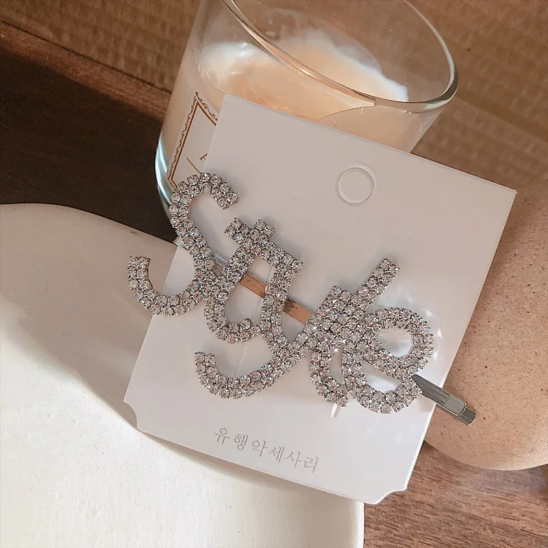 Новинка, стразы, заколка для волос с буквами, заколки для волос для женщин, аксессуары для волос, украшения для волос для девушек - Окраска металла: Silver 2