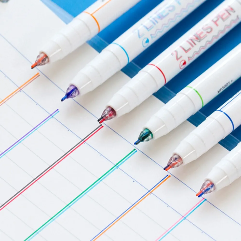 3/6pcs Double 2 Lines Gel Pen Marker DIY Scrapbooking Journal Decor Stationery