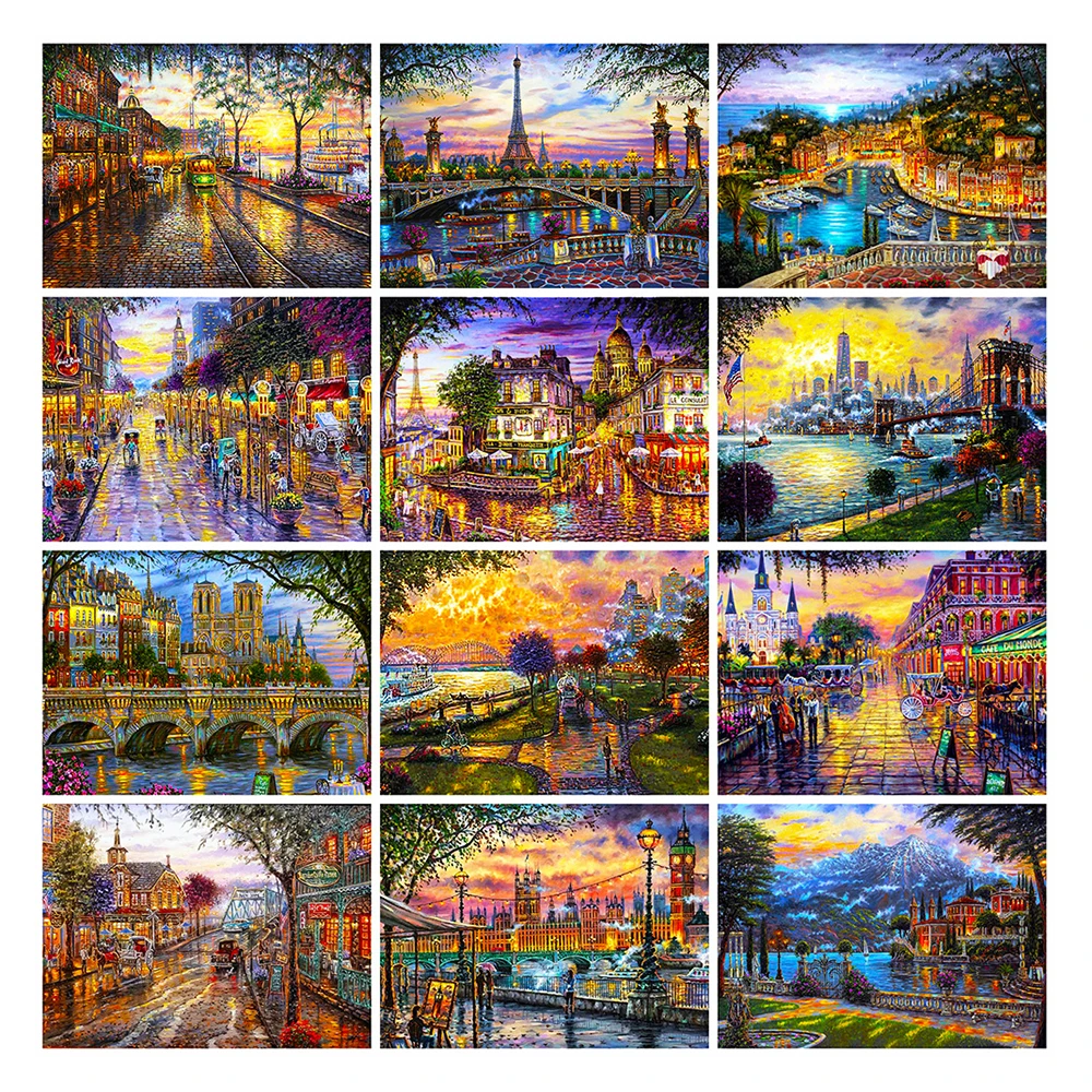 Evershine 5D DIY Diamond Embroidery Street Full Square Diamond Painting City Landscape Rhinestone Picture Home Decor Gift