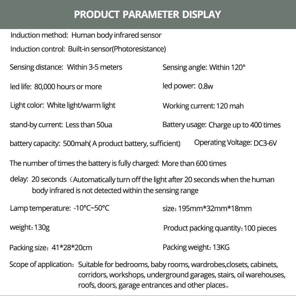 6/10LED PIR Motion Sensor Lamp Cupboard Wardrobe Bed Lamp Under Cabinet Night Light Smart Light Perception For Closet Stairs Led
