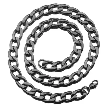 

13MM Punk Hip Hop Stainless Steel Black Tone 1：1 NK Cuban Chain Cool Mens Womens Necklace Or Bracelet Jewelry Gift 7-40"