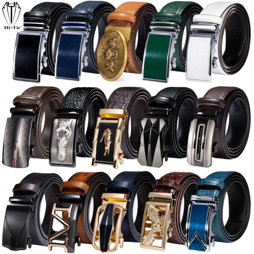 Cinturones de cuero hombre, correas de cuero con hebillas informales, formales, negro, marrón, azul, blanco y verde|Cinturones de hombre| - AliExpress