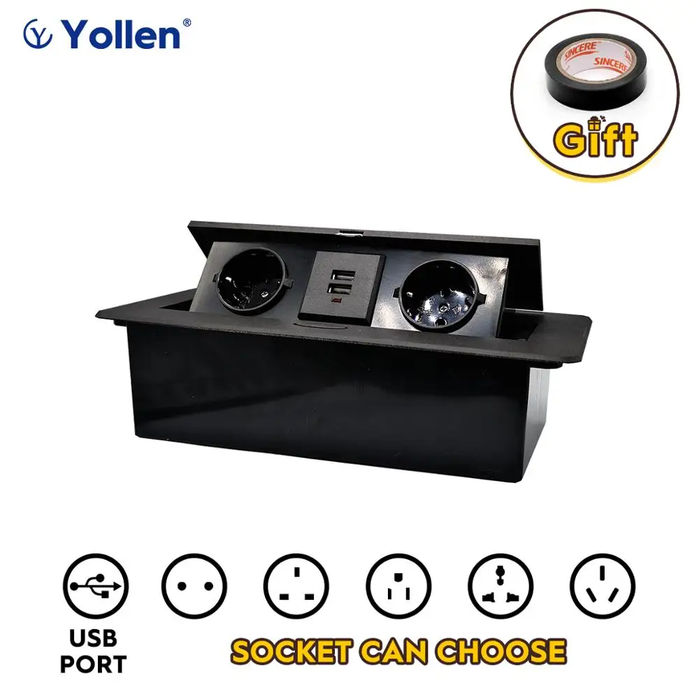 Best Aluminum Panel EU Standard Hidden Type Table Socket 2 Way Electrical Outlet USB/3EUR/US/Universal office kitchen cabinet desktop