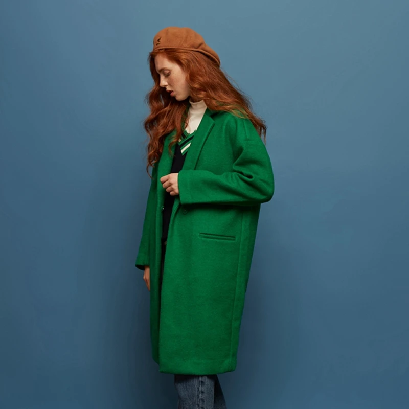 Ceny METERSBONWE wełniany płaszcz damski zimowy długi garnitur kołnierz koreański wersja płaszcz