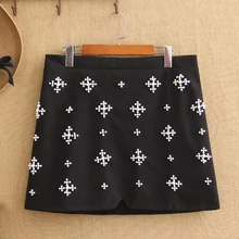 Юбка размера плюс, женская осенняя и зимняя шерстяная посылка, юбка в бедрах, плюс жир, увеличивающая рост 200 кг, юбка с жемчужным бисером высокого класса