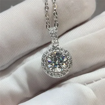

Luxury 1 Carat Diamond Test Past D Color Round Moissanite Necklace Silver 925 Brilliant Cut VVS White Gemstone Pendant Necklace