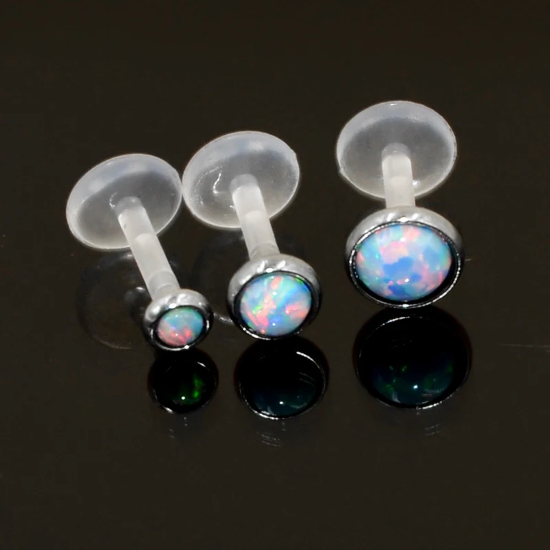 1pcs Cornflowe Blue Opal Bioplast Flexible Labret Lip Bar Ring Earring