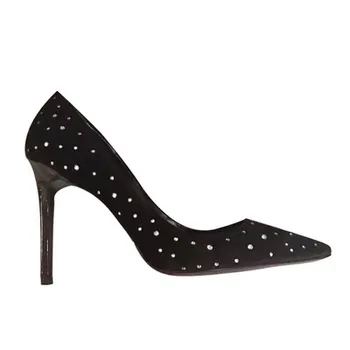 

2020 spring, summer and autumn new fashion sexy pointed black stiletto high heel banquet rhinestone shallow mouth strap heel sho