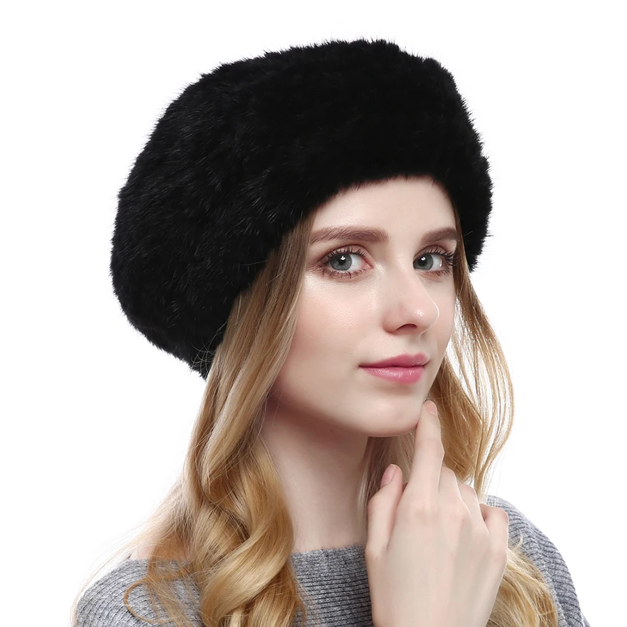 YC Fur зимние теплые норковые меховые береты, женские шапки ручной работы, вязаные шапки из натурального меха норки, женские шапки из натурального меха норки, берет для леди