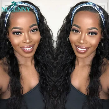 

Headband Wig Human Hair Natural Curly Headband Wigs 180 Density Remy Brazilian Full Machine Made Wig For Black Women xcsunny