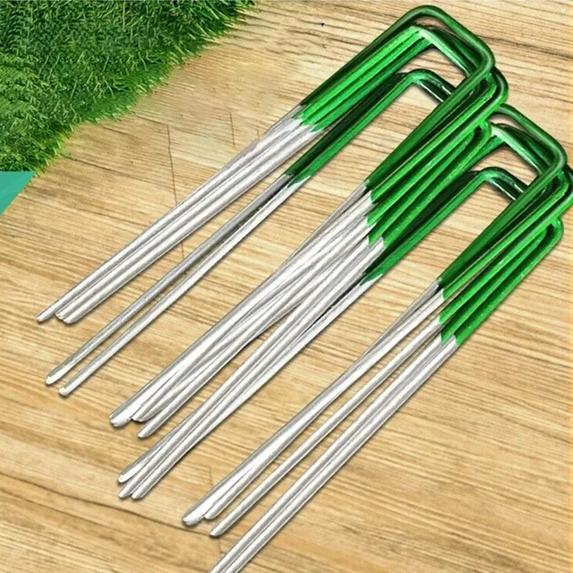 20 db Mesterséges Hamis Fűkapocsok Gyep U-Alakú Csapok Fém Horganyzott Kert Gyom Rögzítő Növényi Támogatás 150 Mm - Image 3