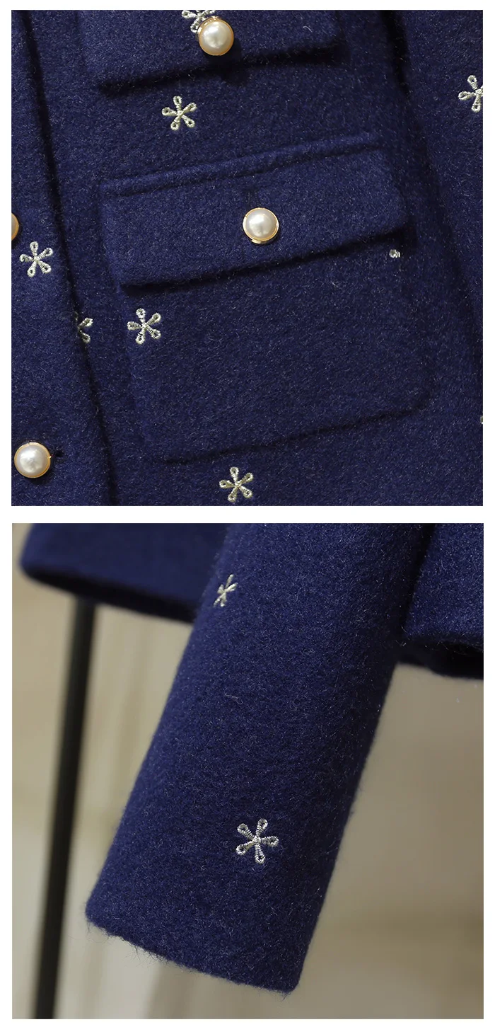 Шикарный OL элегантный костюм с юбкой Зима Женское высококачественное шерстяное пальто с вышивкой+ трапециевидная юбка комплект из двух предметов B297