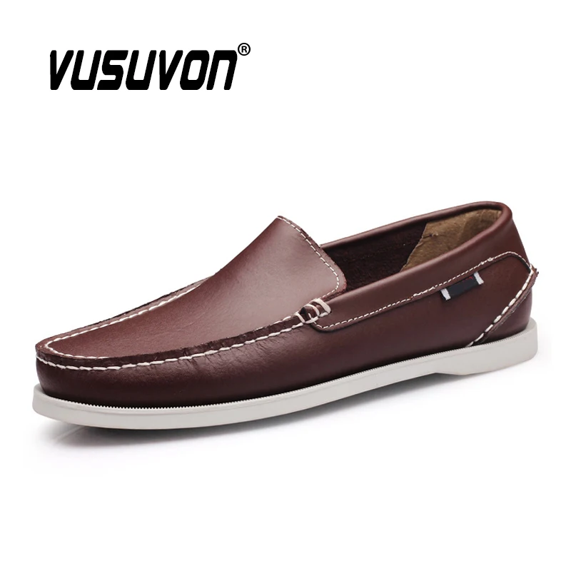 Mocasines planos de piel auténtica para hombre, zapatos náuticos informales sin cordones, de diseñador de marca, para verano, 2020