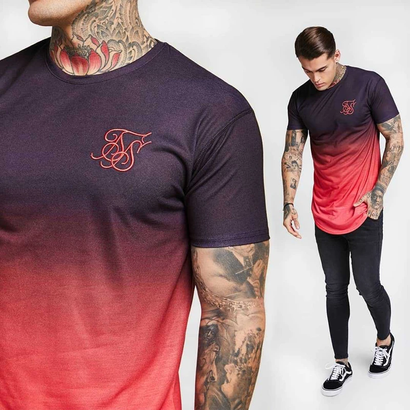 Siksilk Camiseta de algodón para hombre, camisa de manga corta con estampado degradado, hip hop, larga, de verano, nueva|Camisetas| AliExpress