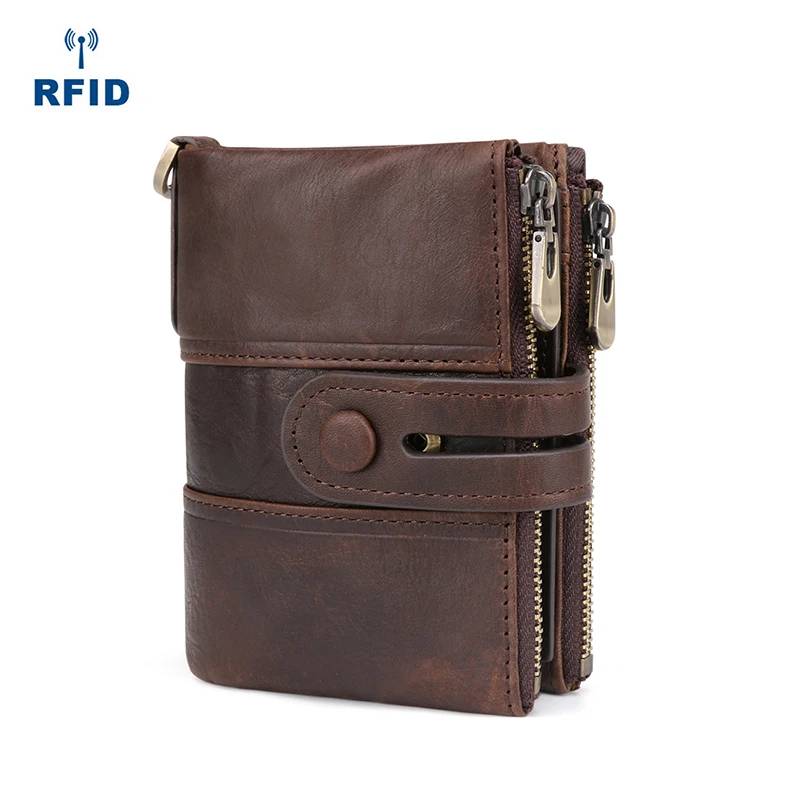 

AURAY Vintage Short Men's Genuine Leather Wallet Rfid Men Luxury Brand Card Wallet Men Wallets Money Bag Coin Purse For Men