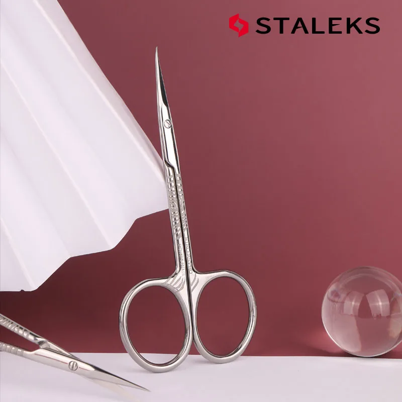 1pc STALEKS SX-21-1z Stainless Steel Dead Skin Scissors Russian Style Bending Eyebrow Scissors Zebra Pattern Makeup Tools 3