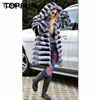 

TOPFUR Winter Natural Rex Rabbit Fur Outwear Fashion Rex Rabbit Fur Coat New Real Fur Coat Women With Fur Hood Plus Size